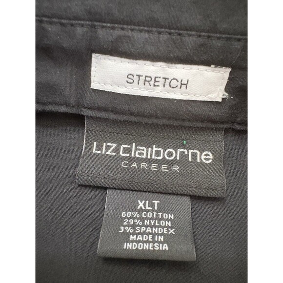 Liz Claiborne Women’s Black XLT Stretch Cotton Button Up Round Hem Collar Shirt - Picture 3 of 6
